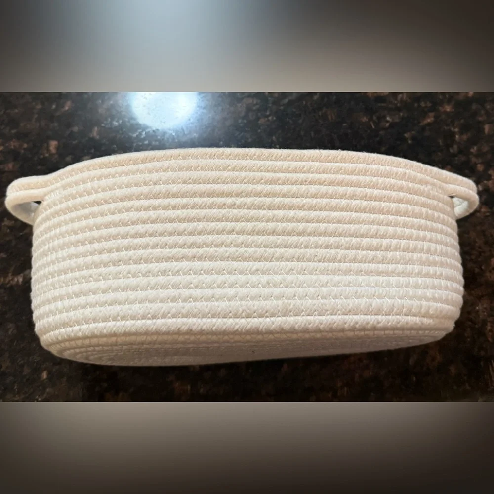 A White Cotton Rope Woven Basket Handles Size 15x8x5 inches